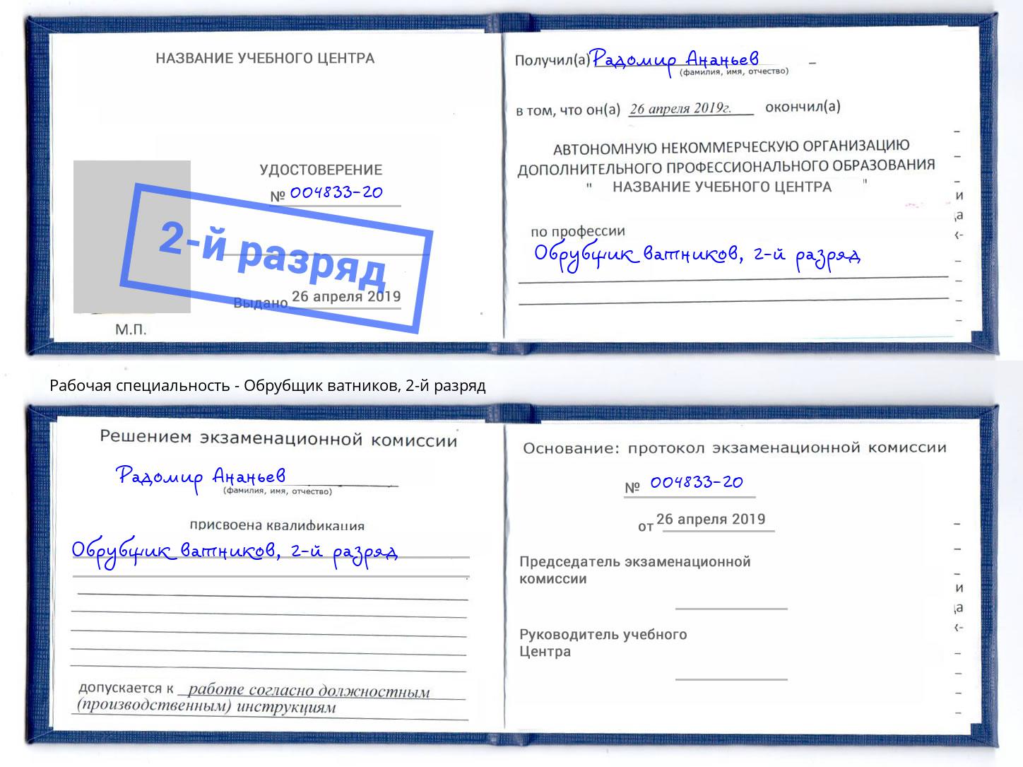 корочка 2-й разряд Обрубщик ватников Александров