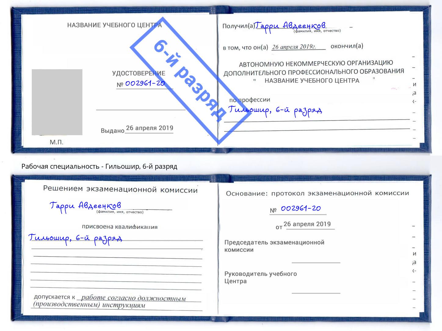 корочка 6-й разряд Гильошир Александров