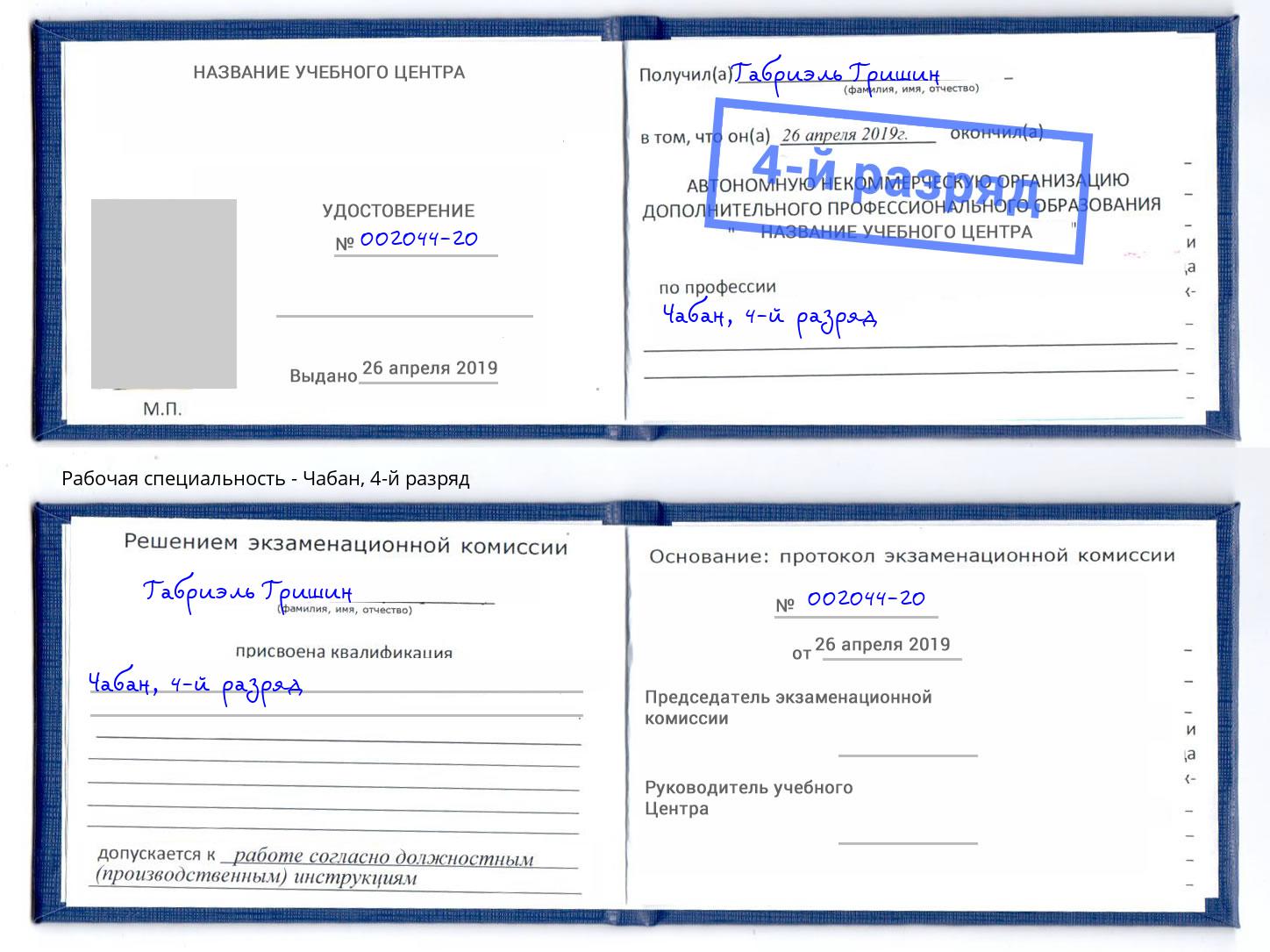 корочка 4-й разряд Чабан Александров