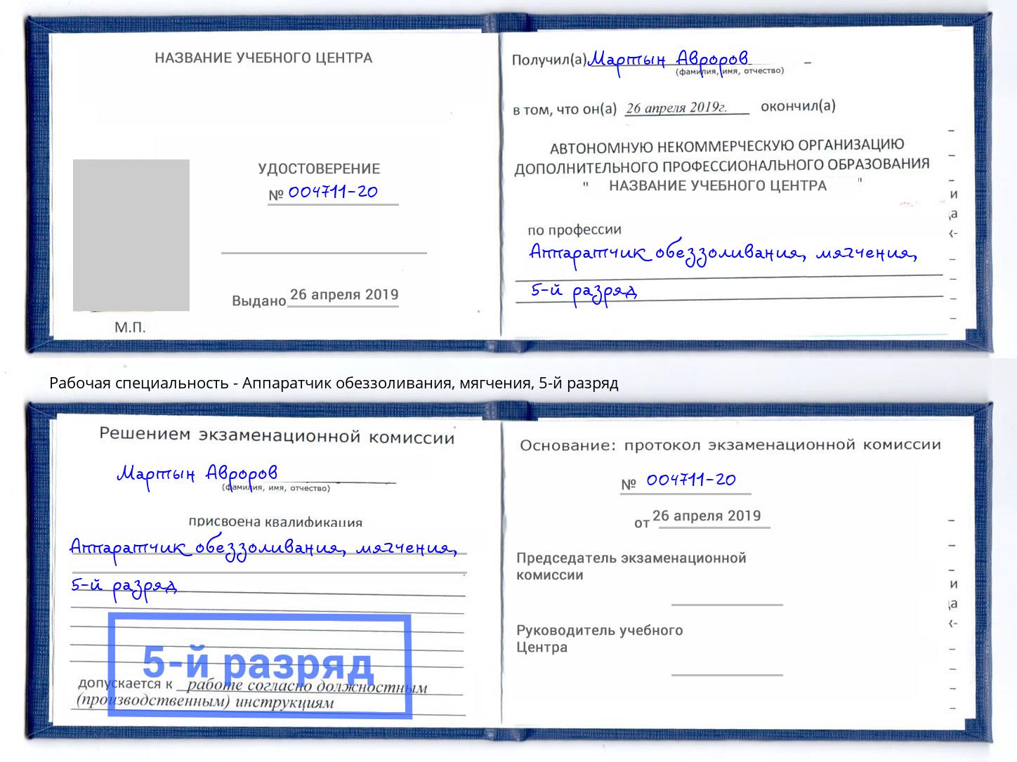 корочка 5-й разряд Аппаратчик обеззоливания, мягчения Александров