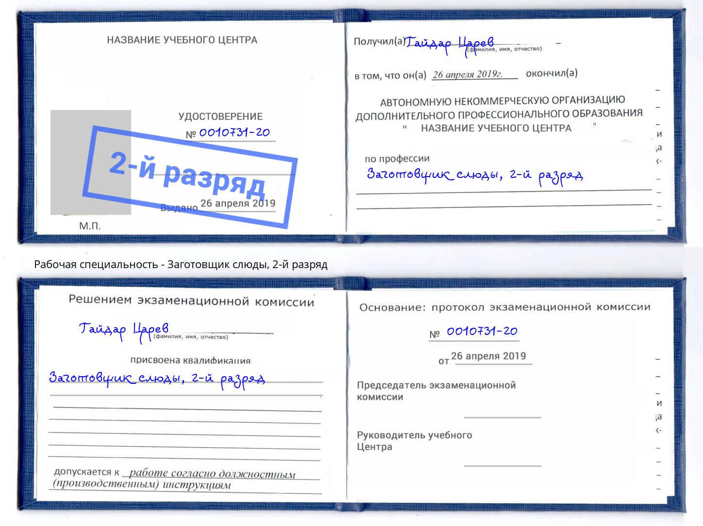 корочка 2-й разряд Заготовщик слюды Александров