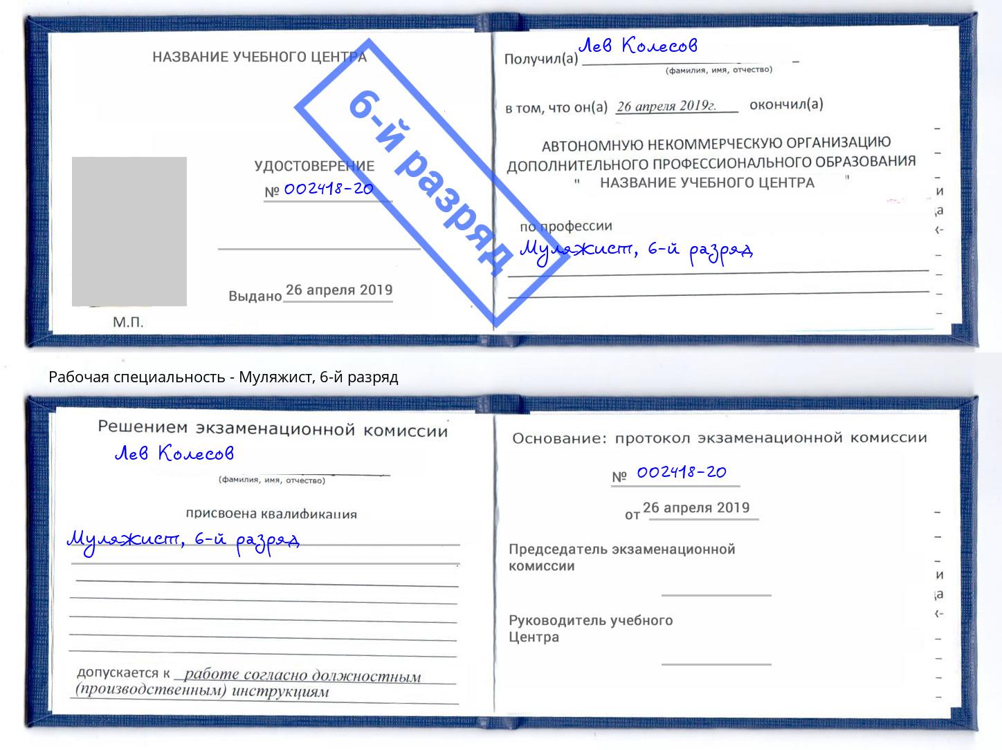 корочка 6-й разряд Муляжист Александров