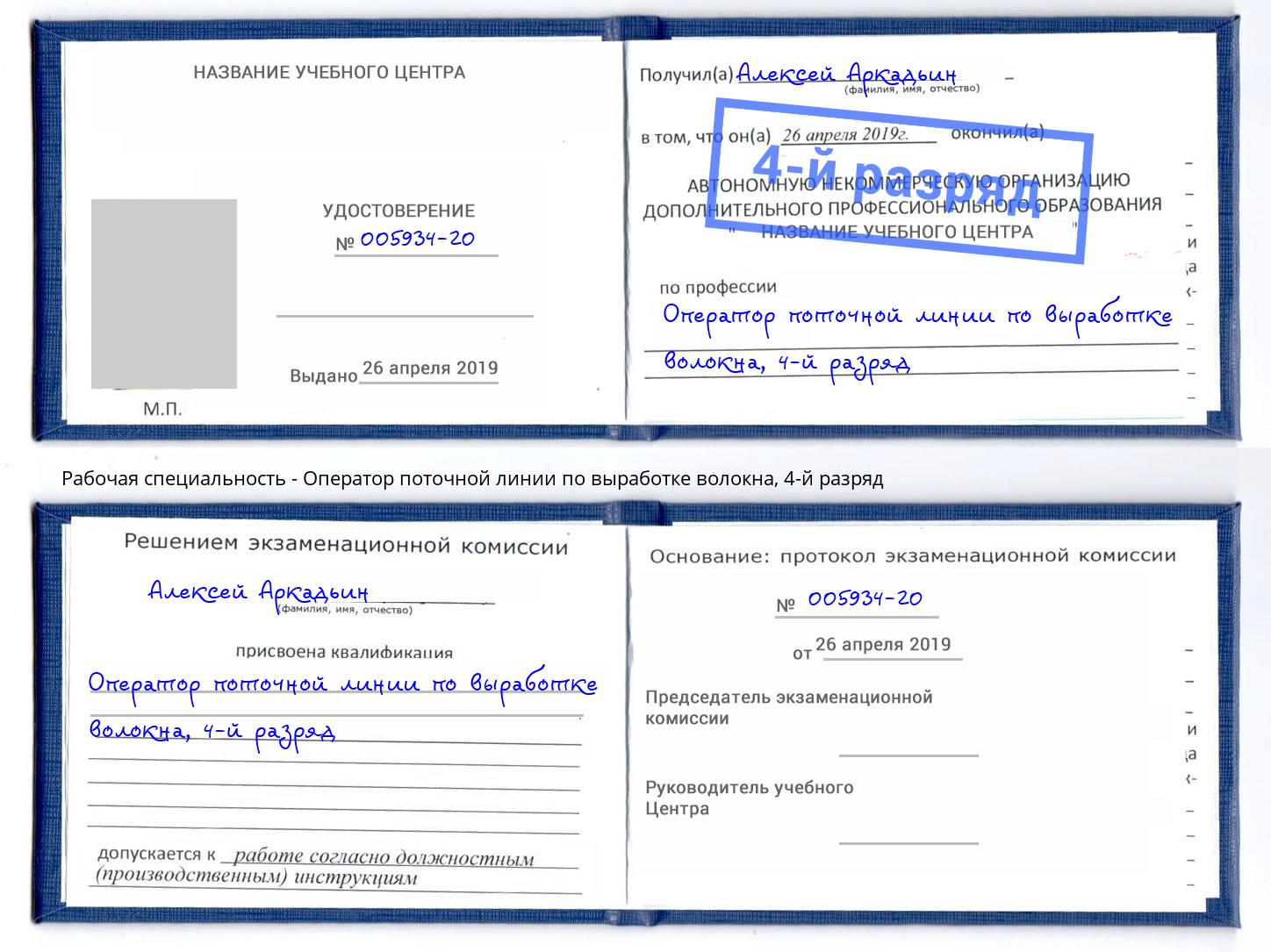 корочка 4-й разряд Оператор поточной линии по выработке волокна Александров