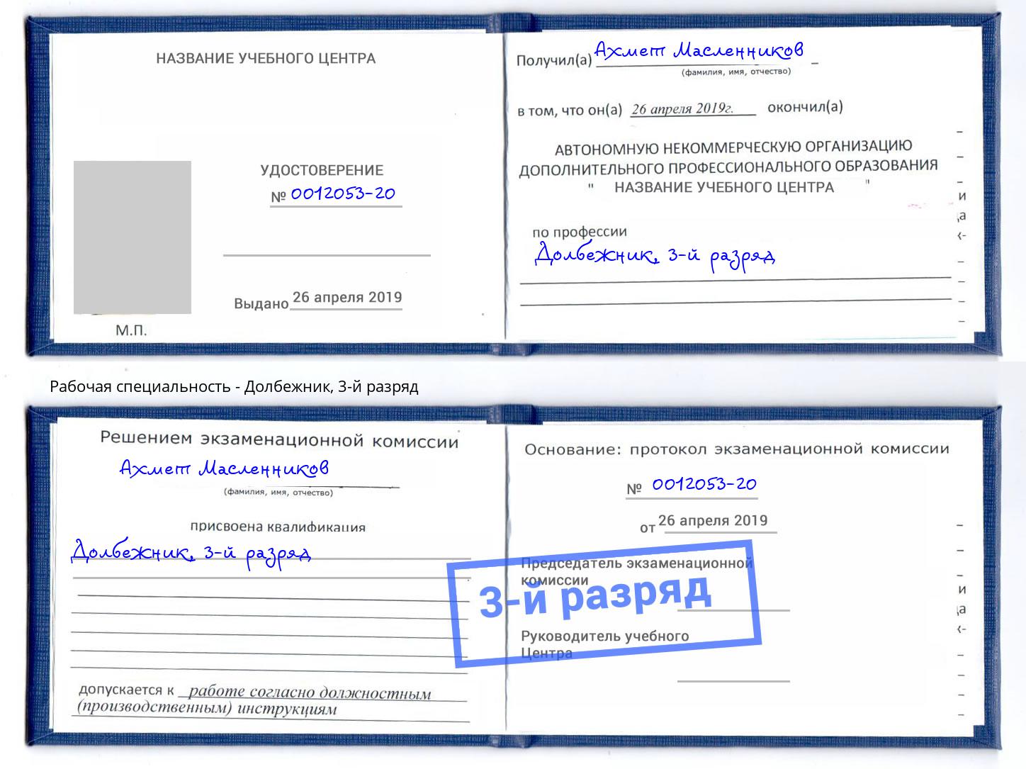 корочка 3-й разряд Долбежник Александров