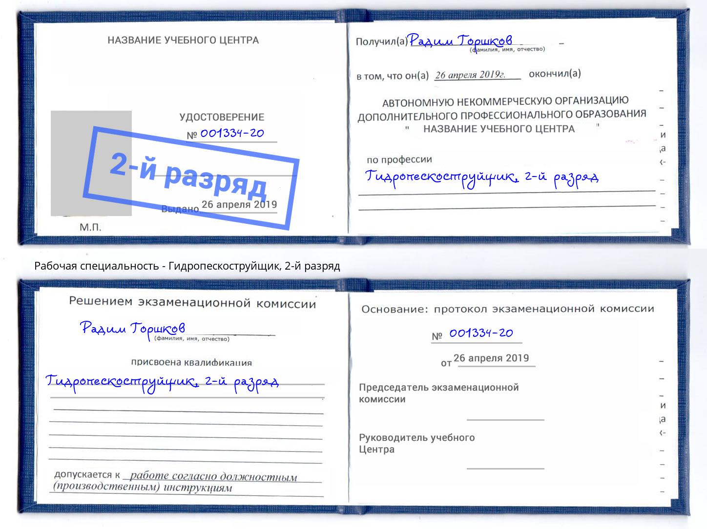 корочка 2-й разряд Гидропескоструйщик Александров