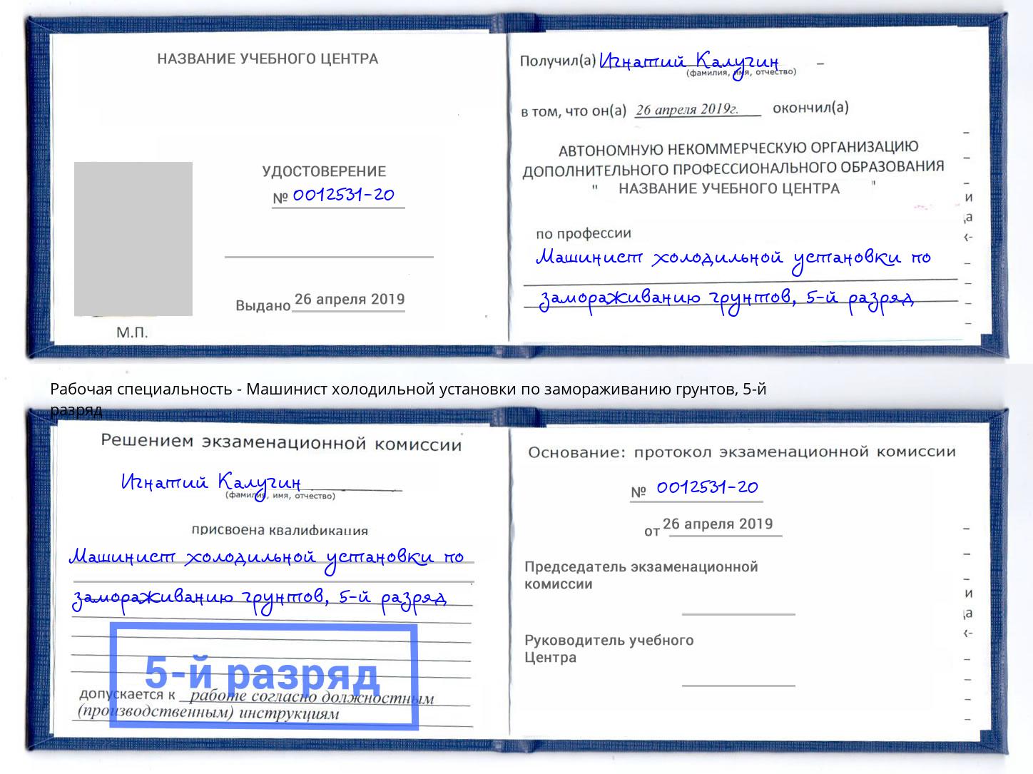 корочка 5-й разряд Машинист холодильной установки по замораживанию грунтов Александров